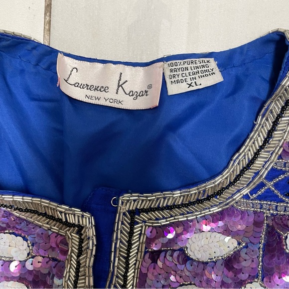 Vtg Jacket Lawrence Kazar Silk Sequin Beaded Long Sleeve Size XL - Picture 3 of 9